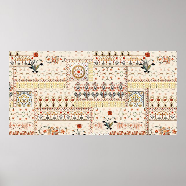 Poster Seamless beautiful mughal floral with ethnic paisl (Frente)