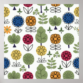Poster Seamless cute pattern, nature in summer, abstract 