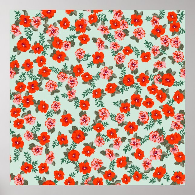 Poster Seamless ditsy pattern in small cute wild flowers. (Frente)