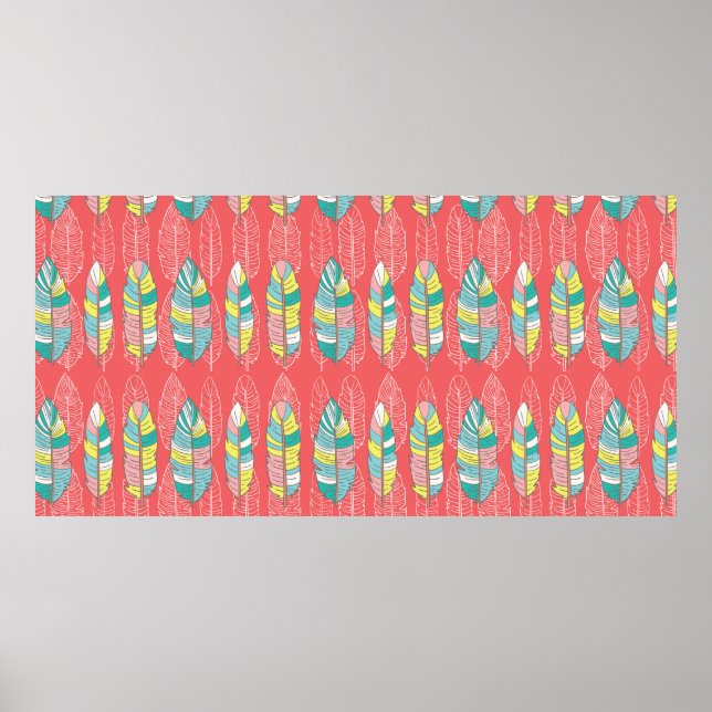 Poster Seamless feather pattern background. Endless color (Frente)