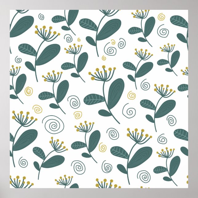 Poster Seamless flowers background in Scandinavian style. (Frente)