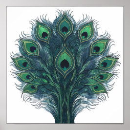 Poster Seamless High-Contrast Peacock Plume Pattern