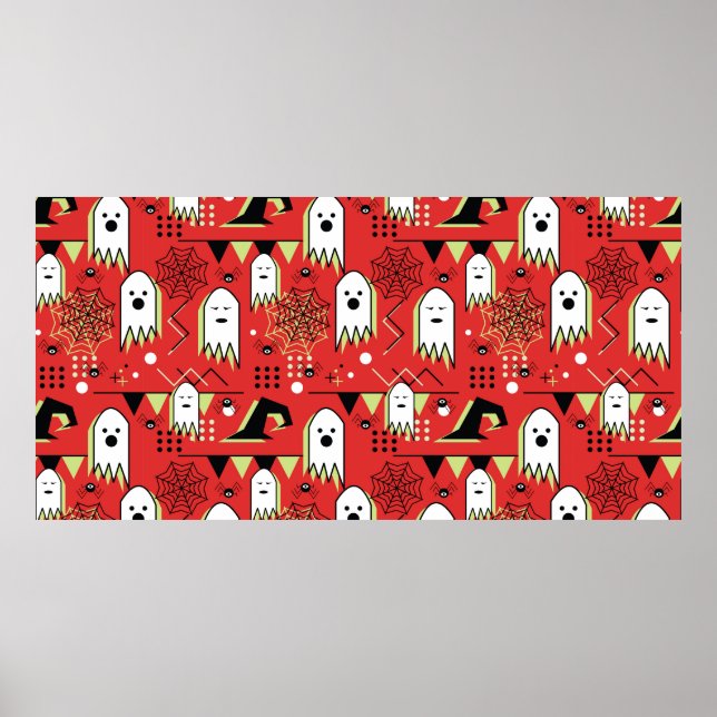 Poster Seamless memphis geometric of ghost for halloween  (Frente)