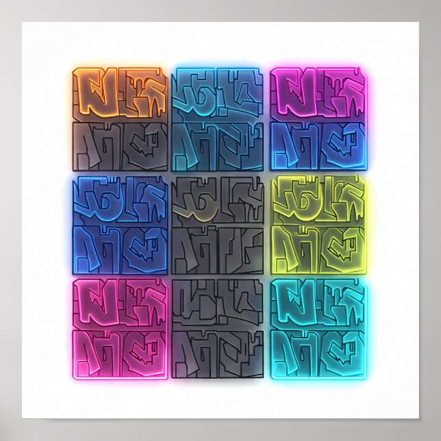 Poster Seamless Neon Lit Graffiti Wallpaper Pattern (Frente)