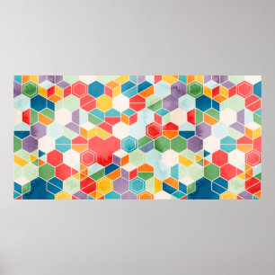 Poster Seamless pattern of hexagons in random colors in w