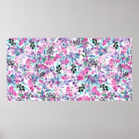 Seamless pattern of purple flowers and berries,blu