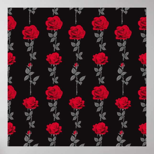 Poster Seamless pattern red rose flowers vintage abstract (Frente)