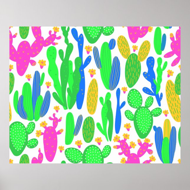 Poster seamless pattern with cactus on white background.  (Frente)