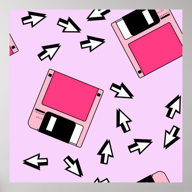 Poster Seamless pattern with colorful floppy disk in vapo (Frente)