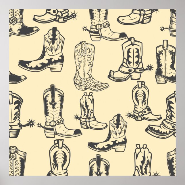 Poster Seamless pattern with cowboy boots. cowboy,cowgirl (Frente)