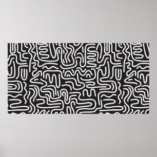 Poster Seamless pattern with doodle wavy lines in retro s