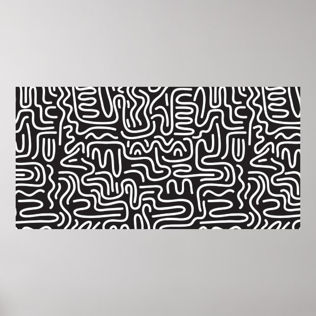 Poster Seamless pattern with doodle wavy lines in retro s (Frente)