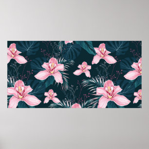 Poster Seamless pattern with flowers Orchid, colorful tro
