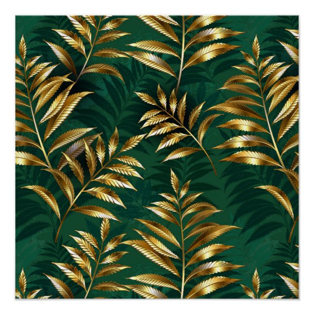 Pôster Seamless pattern with golden ferns (Frente)