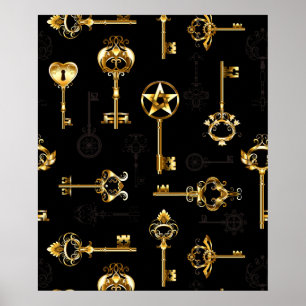 Poster Seamless Pattern with Golden Keys