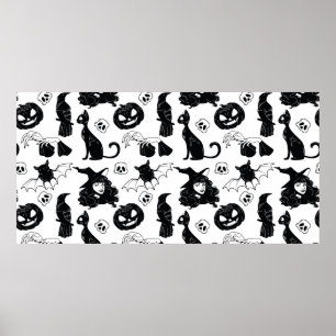 Poster Seamless pattern with Halloween cute hand drawn el