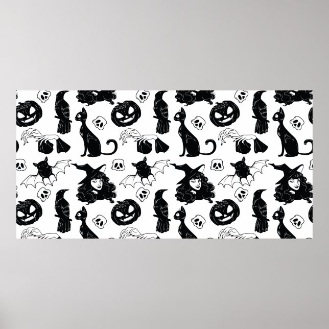 Poster Seamless pattern with Halloween cute hand drawn el (Frente)