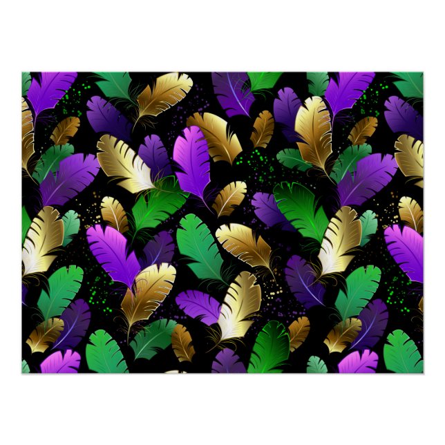 Pôster Seamless Pattern with Mardi Gras feathers (Frente)