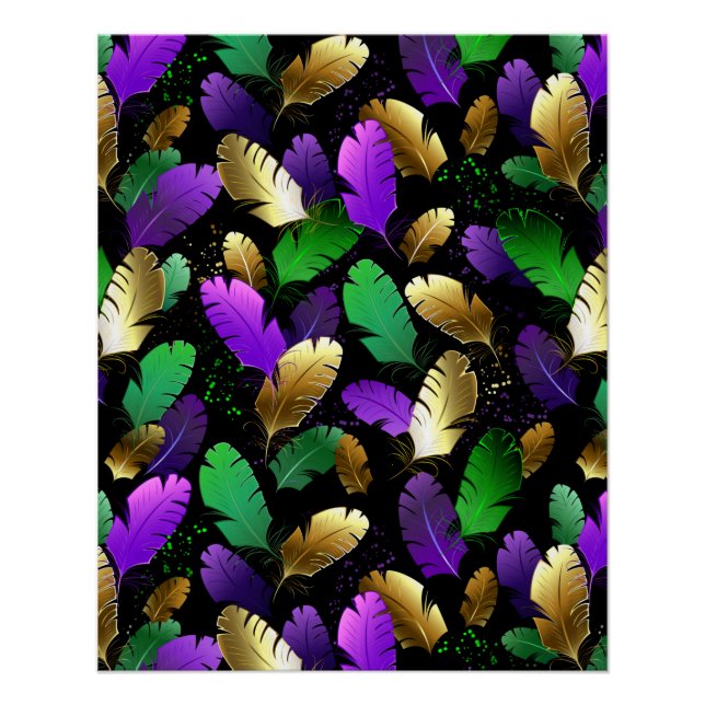 Pôster Seamless Pattern with Mardi Gras feathers (Frente)