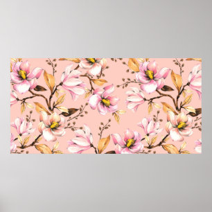 Poster Seamless watercolor pattern with branches of magno