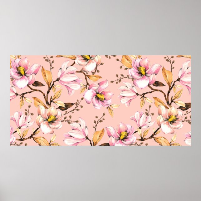 Poster Seamless watercolor pattern with branches of magno (Frente)