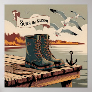 Poster Seas Season Vintage Maritime Banner Art