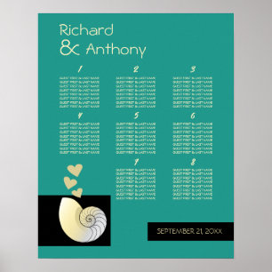 Poster Seashell e Hearts, Plano de Mesa de Casamento de P
