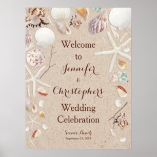 Poster Seashells & estrela do mar no casamento de praia