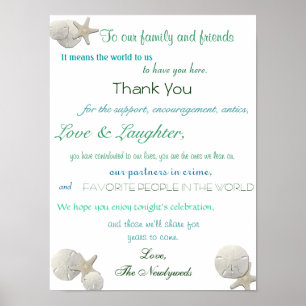 Pôster Seashells, recepção de casamento náutica, obrig