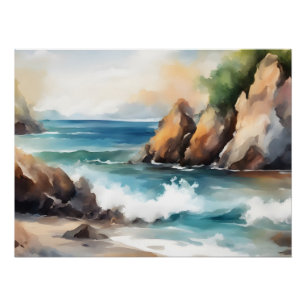 Pôster Seashord Watercolor Painting Background Art Design