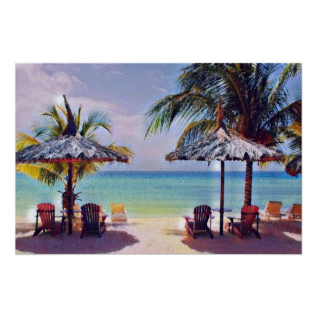 Pôster Seashors, resort de praia tropical, pintura aquosa (Frente)