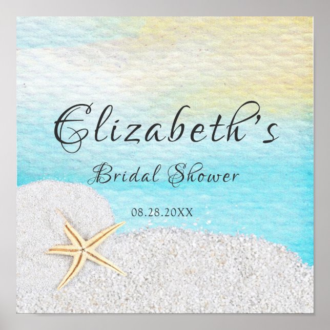 Poster Seaside Beach White Sand Bridal Shower Wedding (Frente)