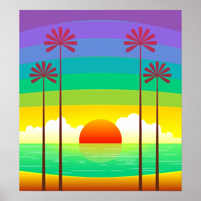 Poster Seaside Sunrise Vintage Art (Frente)