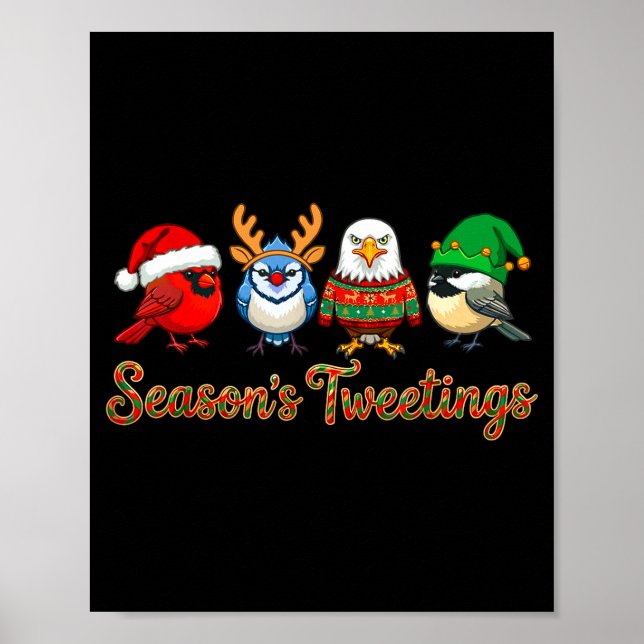 Poster Season's Tweetings Funny Christmas Birdwatcher Squ (Frente)
