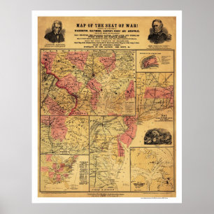 Pôster Seat do mapa 1862 da guerra civil