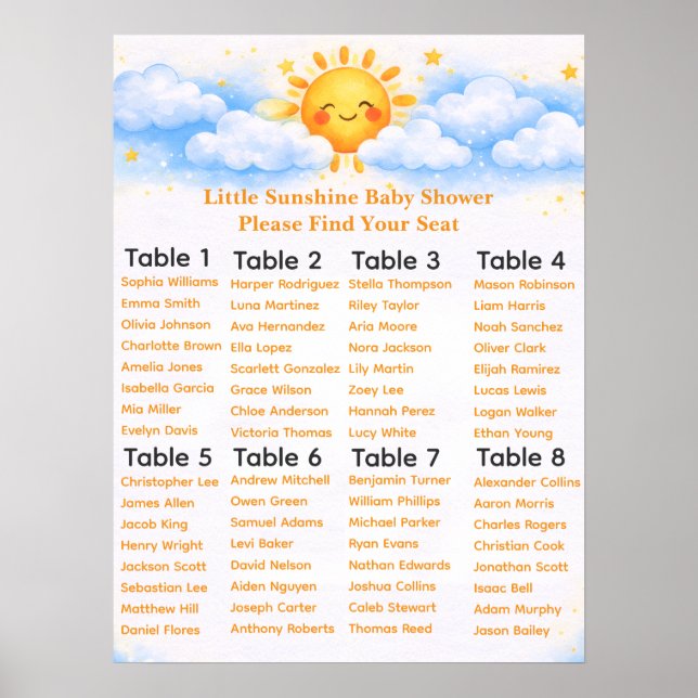 Poster Seating chart baby shower party decor (Frente)