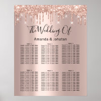 Seating Chart Black Wedding Bridal Drips Rose Gold