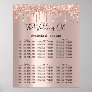 Poster Seating Chart Black Wedding Bridal Drips Rose Gold