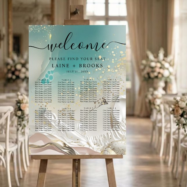Poster Seating Chart | Ethereal Shoreline Teal Ocean (Criador carregado)