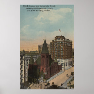 Poster Seattle, avenida de WAThird e ruas da universidade