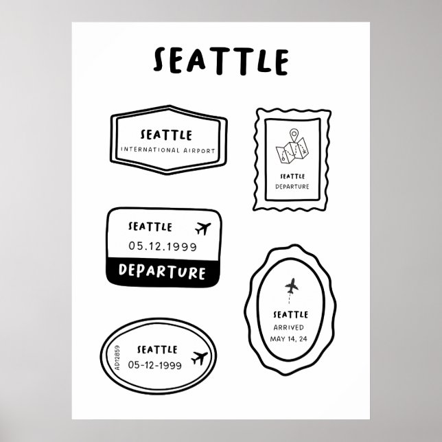 Poster Seattle - Coleção de Carimbos de Viagem | Mínimo D (Frente)