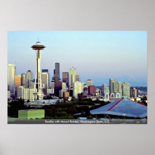 Pôster Seattle com o Monte Rainier, estado de Washington,