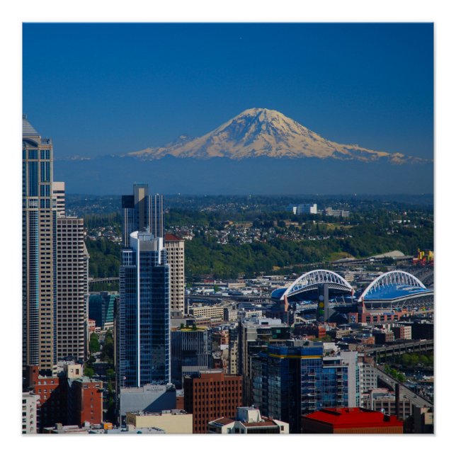 Pôster Seattle com o Monte Rainier Fotografia Poster (Frente)