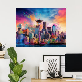 Poster Seattle Skyline Grafite Art