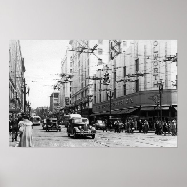 Poster Seattle, WA Street Scene Downtown Photograph (Frente)