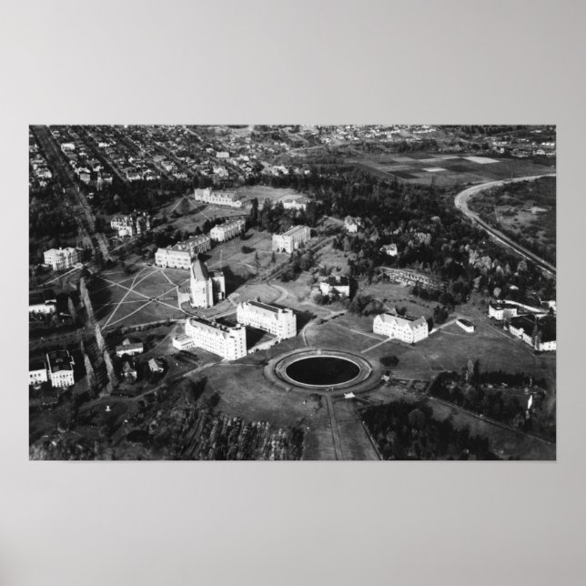 Pôster Seattle, WA University of WA Campus Aerial (Frente)