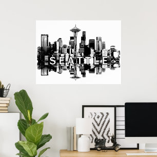 Poster Seattle, Washington a preto e branco
