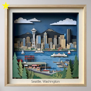 Poster Seattle Washington América Arte em Papel em Camada