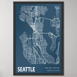 Poster Seattle Washington Blueprint City Map Vintage