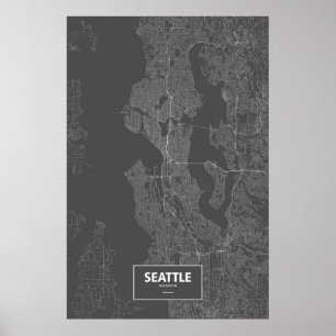 Pôster Seattle, Washington (branco no preto)